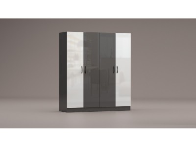 Τετράφυλλη ντουλάπα  Apolo 6 (ανθρακίτη στιλπνό /λευκό στιλπνό)